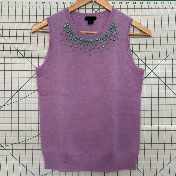 J. Crew Collection Jeweled Neck Shell Sweater Tank - Picture 1 of 7
